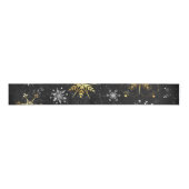 Xmas Golden Snowflakes op zwarte achtergrond Grosgrain Lint (Voorkant)