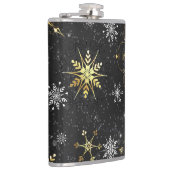 Xmas Golden Snowflakes op zwarte achtergrond Heupfles (Rechts)