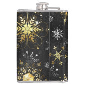 Xmas Golden Snowflakes op zwarte achtergrond Heupfles (Achterkant)
