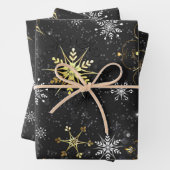 Xmas Golden Snowflakes op zwarte achtergrond Inpakpapier Vel (In situ)