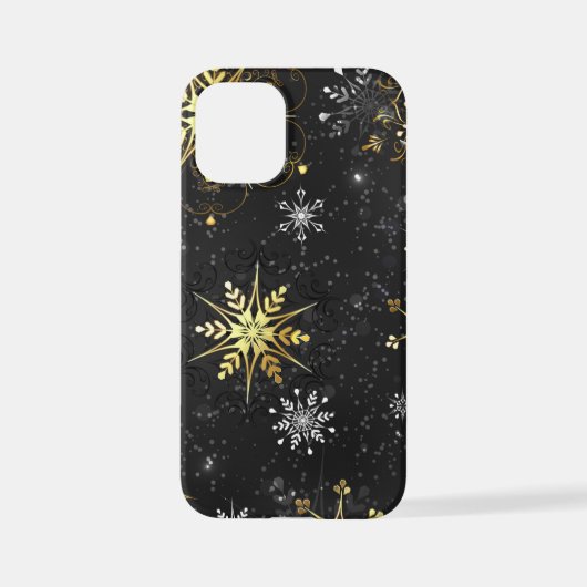Xmas Golden Snowflakes op zwarte achtergrond iPhone Hoesje (Achterkant)