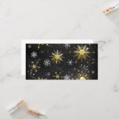 Xmas Golden Snowflakes op zwarte achtergrond Kaart (Voorkant / Achterkant in situ)
