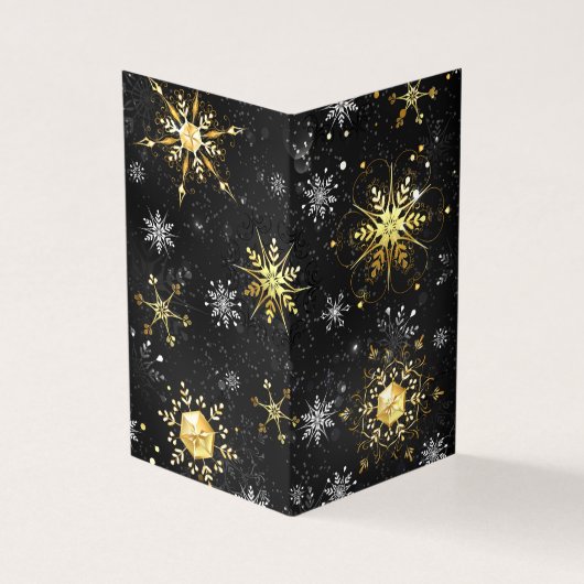 Xmas Golden Snowflakes op zwarte achtergrond Kaart (Buitenkant)