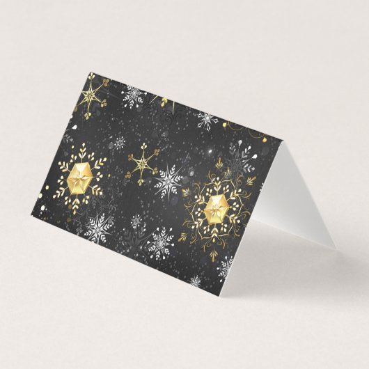 Xmas Golden Snowflakes op zwarte achtergrond Kaart (Voorkant)