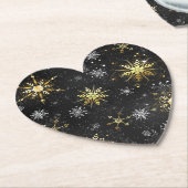 Xmas Golden Snowflakes op zwarte achtergrond Kartonnen Onderzetters (Gekanteld)