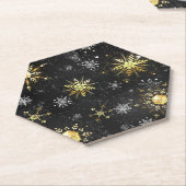 Xmas Golden Snowflakes op zwarte achtergrond Kartonnen Onderzetters (Schuin)