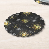 Xmas Golden Snowflakes op zwarte achtergrond Kartonnen Onderzetters (Gekanteld)