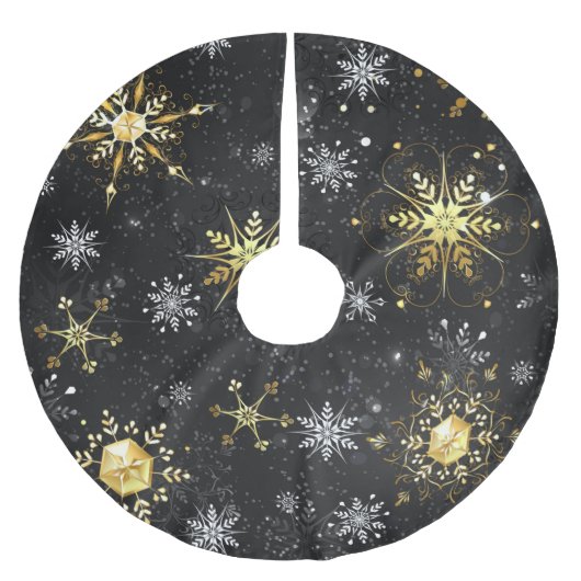 Xmas Golden Snowflakes op zwarte achtergrond Kerstboom Rok (Voorkant)