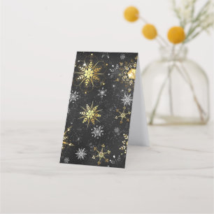 Xmas Golden Snowflakes op zwarte achtergrond Klantenkaartje