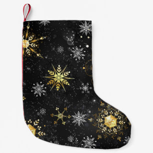 Xmas Golden Snowflakes op zwarte achtergrond Kleine Kerstsok