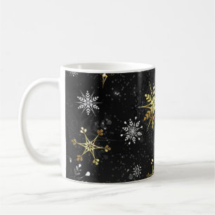 Xmas Golden Snowflakes op zwarte achtergrond Koffiemok