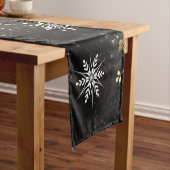 Xmas Golden Snowflakes op zwarte achtergrond Korte Tafelloper (Voorbeeld)