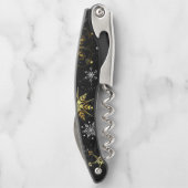 Xmas Golden Snowflakes op zwarte achtergrond Kurkentrekker (Achterkant)