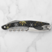 Xmas Golden Snowflakes op zwarte achtergrond Kurkentrekker (Achterkant)