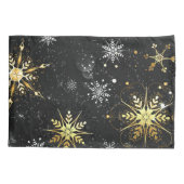 Xmas Golden Snowflakes op zwarte achtergrond Kussensloop (Achterkant-Links)