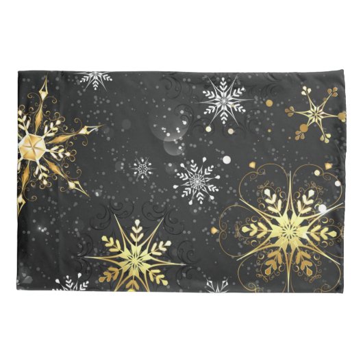 Xmas Golden Snowflakes op zwarte achtergrond Kussensloop (Achterkant-Links)
