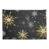 Xmas Golden Snowflakes op zwarte achtergrond Kussensloop (Achterkant-Rechts)