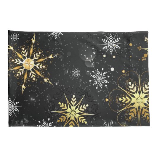 Xmas Golden Snowflakes op zwarte achtergrond Kussensloop (Achterkant-Rechts)