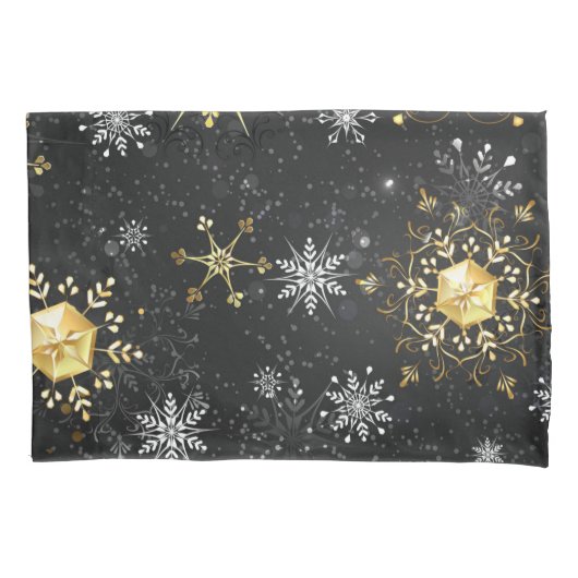 Xmas Golden Snowflakes op zwarte achtergrond Kussensloop (Voorkant-Links)