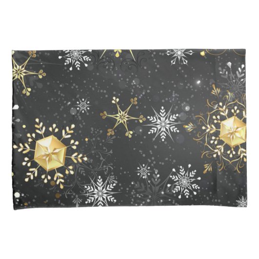 Xmas Golden Snowflakes op zwarte achtergrond Kussensloop (Voorkant-Rechts)