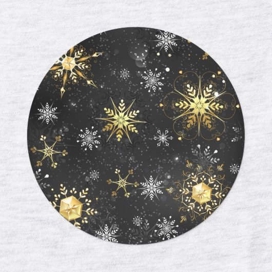 Xmas Golden Snowflakes op zwarte achtergrond Labels (Design 1)