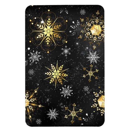Xmas Golden Snowflakes op zwarte achtergrond Magneet (Verticaal)