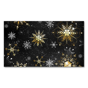 Xmas Golden Snowflakes op zwarte achtergrond Magnetisch Visitekaartje