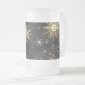 Xmas Golden Snowflakes op zwarte achtergrond Matglas Bierpul (Voorkant rechts)