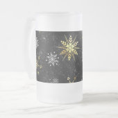 Xmas Golden Snowflakes op zwarte achtergrond Matglas Bierpul (Voorkant links)