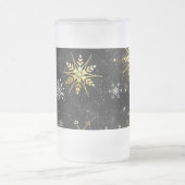 Xmas Golden Snowflakes op zwarte achtergrond Matglas Bierpul (Center)