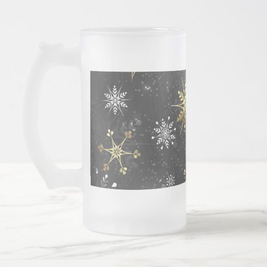 Xmas Golden Snowflakes op zwarte achtergrond Matglas Bierpul (Links)