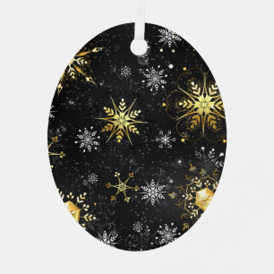 Xmas Golden Snowflakes op zwarte achtergrond Metalen Ornament