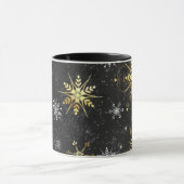Xmas Golden Snowflakes op zwarte achtergrond Mok (Midden)
