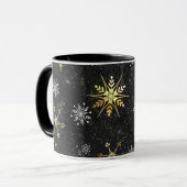 Xmas Golden Snowflakes op zwarte achtergrond Mok (Voorkant links)