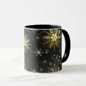 Xmas Golden Snowflakes op zwarte achtergrond Mok (Voorkant rechts)