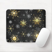 Xmas Golden Snowflakes op zwarte achtergrond Muismat (Met muis)