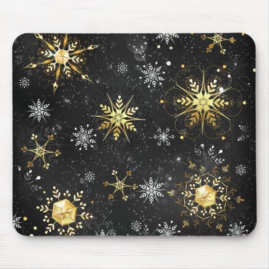 Xmas Golden Snowflakes op zwarte achtergrond Muismat (Voorkant)