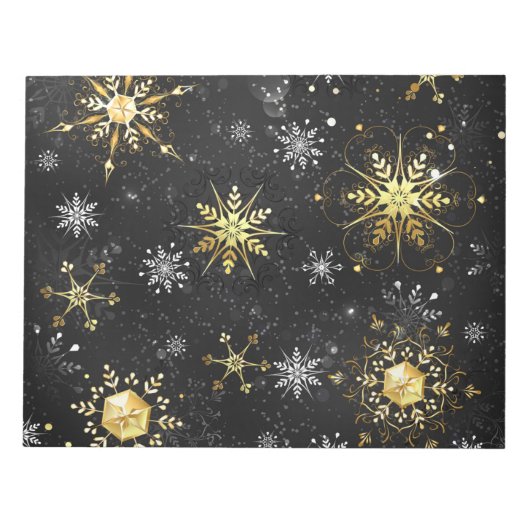 Xmas Golden Snowflakes op zwarte achtergrond Notitieblok (Voorkant)