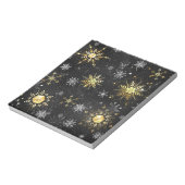 Xmas Golden Snowflakes op zwarte achtergrond Notitieblok (Linkerzijde)