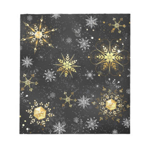 Xmas Golden Snowflakes op zwarte achtergrond Notitieblok