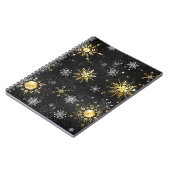 Xmas Golden Snowflakes op zwarte achtergrond Notitieboek (Linkerzijde)