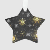 Xmas Golden Snowflakes op zwarte achtergrond Ornament (achterkant)