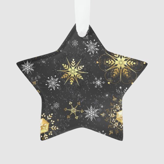 Xmas Golden Snowflakes op zwarte achtergrond Ornament (voorkant)