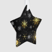 Xmas Golden Snowflakes op zwarte achtergrond Ornament (voorkant)