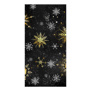Xmas Golden Snowflakes op zwarte achtergrond Perfect Poster