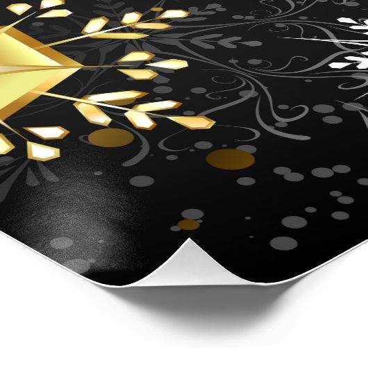 Xmas Golden Snowflakes op zwarte achtergrond Perfect Poster (Hoek)