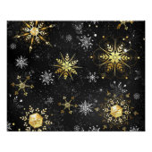 Xmas Golden Snowflakes op zwarte achtergrond Perfect Poster (Voorkant)