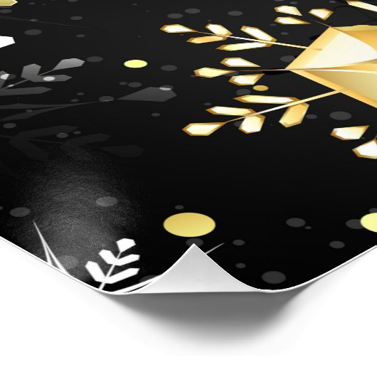 Xmas Golden Snowflakes op zwarte achtergrond Perfect Poster (Hoek)
