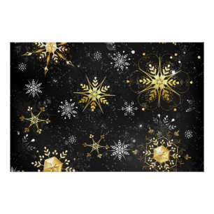 Xmas Golden Snowflakes op zwarte achtergrond Perfect Poster