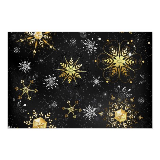 Xmas Golden Snowflakes op zwarte achtergrond Perfect Poster (Voorkant)
